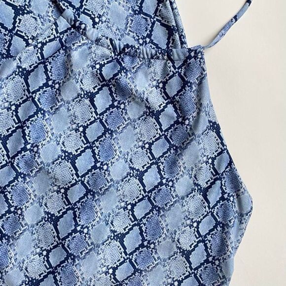 Vintage blue snakeskin print midi halter dress - Picture 3 of 8
